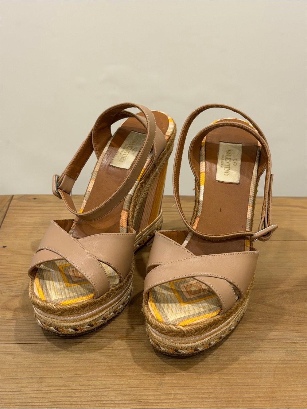 Valentino Garavani Nude Tan Espadrille Platform Sandals- 38